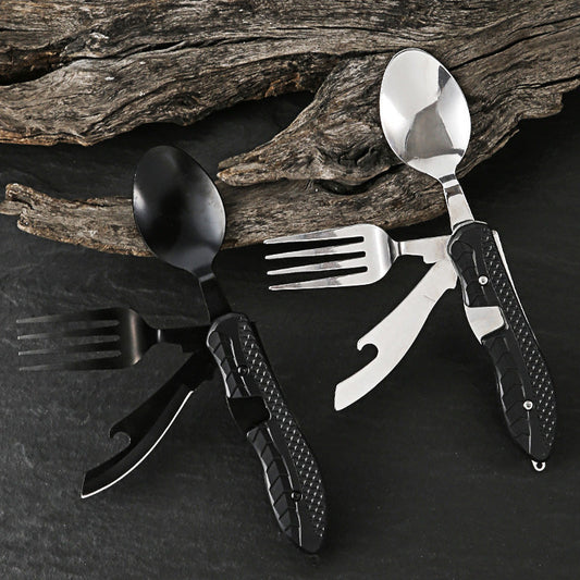 🍴 4-in-1 faltbares multifunktionales Outdoor-Besteck – Löffel, Gabel, Messer & Flaschenöffner – kompakt, leicht & ideal für Camping, Wandern oder Notfalltasche 🏕️