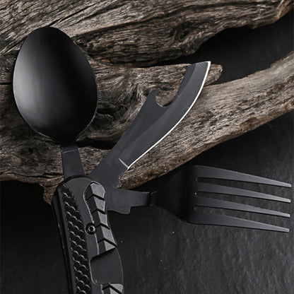 🍴 4-in-1 faltbares multifunktionales Outdoor-Besteck – Löffel, Gabel, Messer & Flaschenöffner – kompakt, leicht & ideal für Camping, Wandern oder Notfalltasche 🏕️