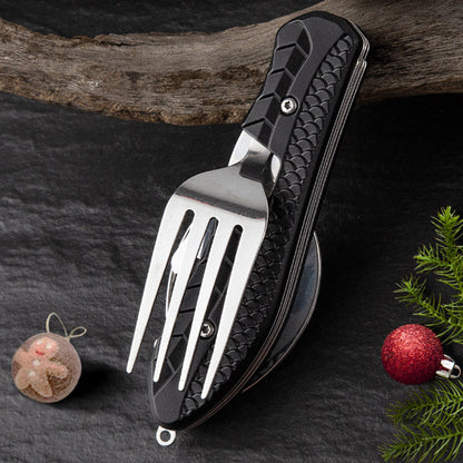 🍴 4-in-1 faltbares multifunktionales Outdoor-Besteck – Löffel, Gabel, Messer & Flaschenöffner – kompakt, leicht & ideal für Camping, Wandern oder Notfalltasche 🏕️