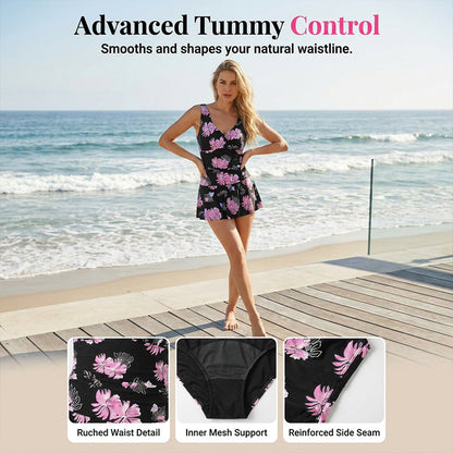 Damen Badeanzug im Wickelkleid-Stil mit Blumenprint – figurfreundlich, bequem & vielseitig – ideal für Strand & Pool👙🌊