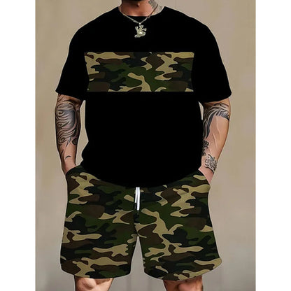 👕 50% RABATT! 🌿 Herren Camouflage-Print T-Shirt & Shorts Set – Baumwollmischgewebe, bequeme Passform & perfekt für Outdoor, Sport oder lässige Sommertage 🩳