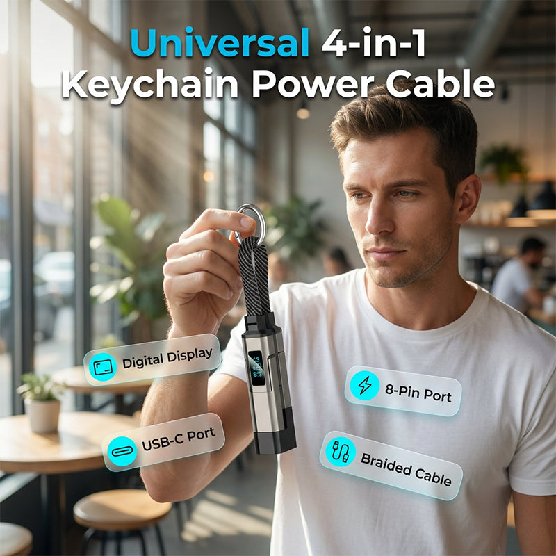 🔌 4-in-1 Ladekabel mit Digitalanzeige & Schlüsselanhänger – schnellladend, knickfest & kompakt