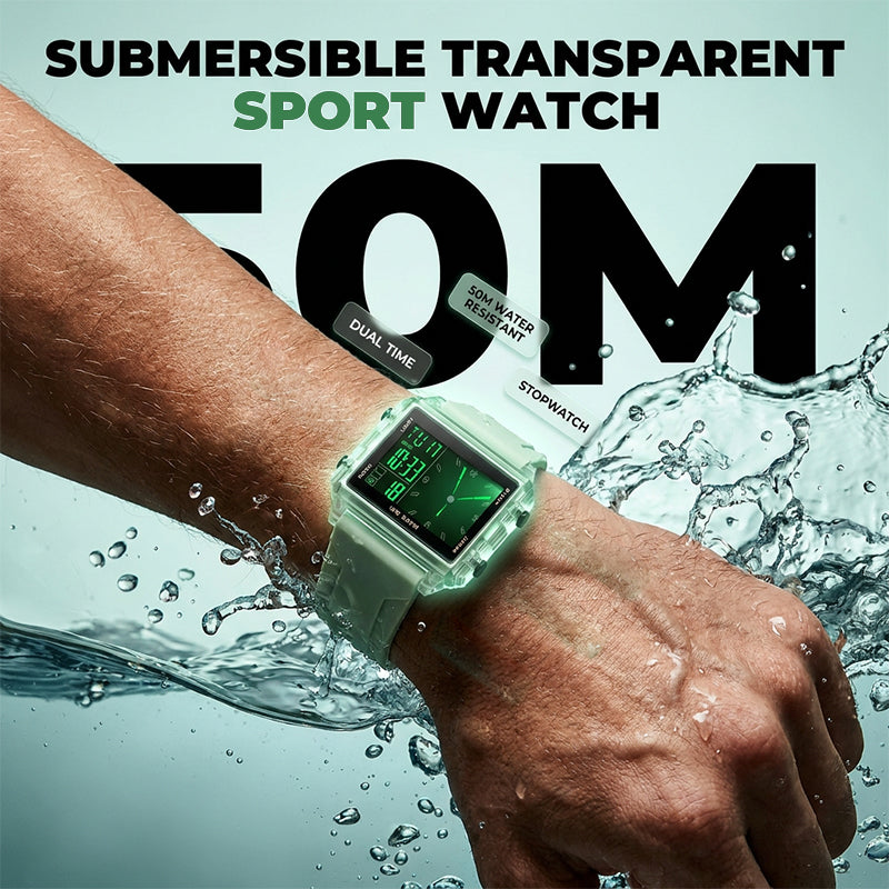 ⌚ 50% RABATT! 💧Transparente Digitaluhr – 50M wasserdicht, Leuchtdisplay & Hybrid-Zeitanzeige – Stil trifft Funktion ✨