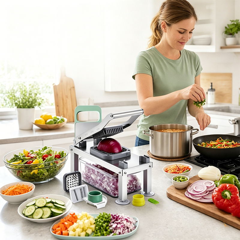 🥕 9-in-1 Gemüsehobel – vielseitiges Küchenwerkzeug zum Schneiden, Würfeln, Reiben & Raspeln, mit praktischem Auffangbehälter ✨