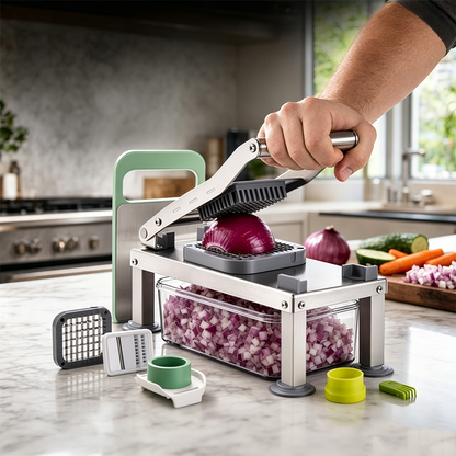 🥕 9-in-1 Gemüsehobel – vielseitiges Küchenwerkzeug zum Schneiden, Würfeln, Reiben & Raspeln, mit praktischem Auffangbehälter ✨