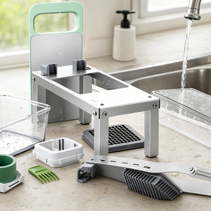 🥕 9-in-1 Gemüsehobel – vielseitiges Küchenwerkzeug zum Schneiden, Würfeln, Reiben & Raspeln, mit praktischem Auffangbehälter ✨