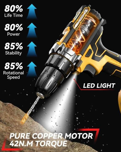 📢📢50% RABATT!! ⏰ 21V Akku-Bohrschrauber – 45Nm, 2 Akkus & LED 🔋