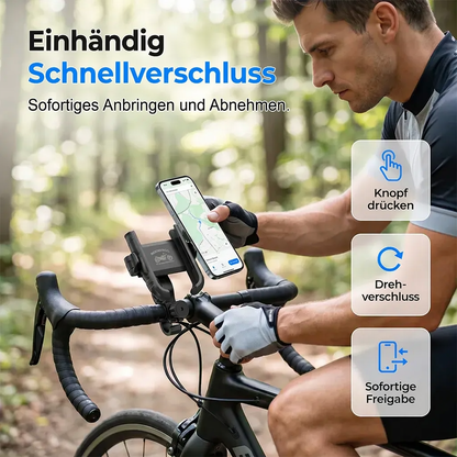 🔥 50% RABATT! 🚲 Schnellverschluss-Fahrrad-Handyhalterung – Stoßfest, 360° drehbar & universell passend – Perfekt für Navigation & Outdoor-Rides – Sicher & praktisch 🛡️✨