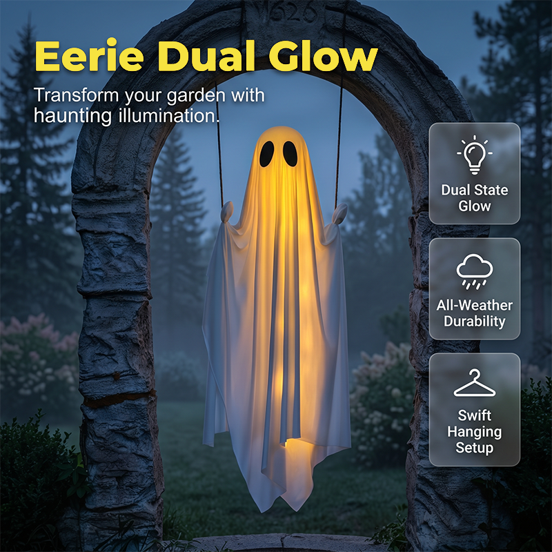 👻🎃 5FT Großes Hängendes Geister-Schaukel mit Fernbedienung und Lichterkette