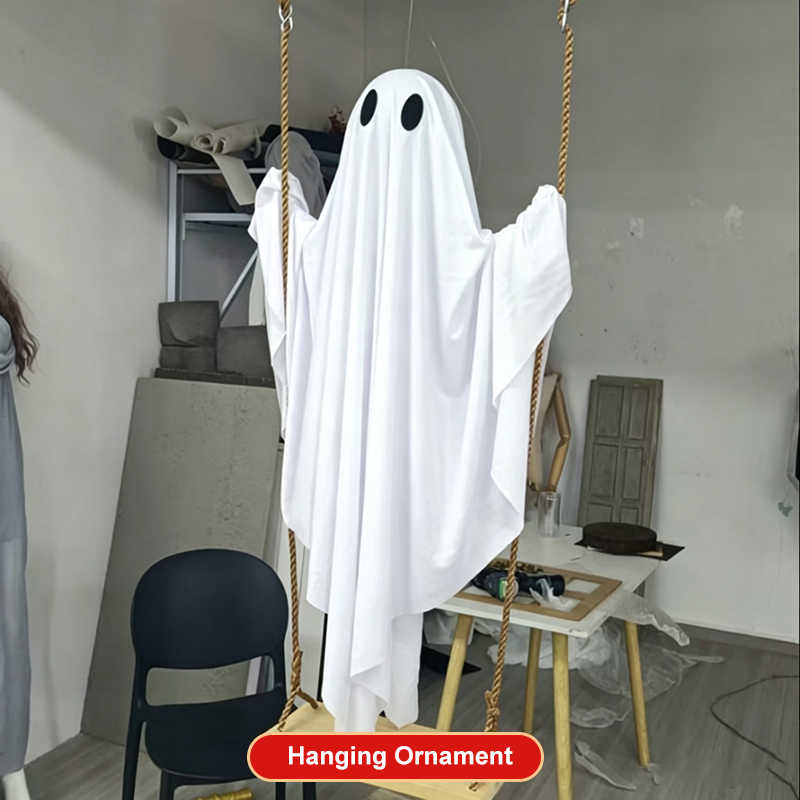 👻🎃 5FT Großes Hängendes Geister-Schaukel mit Fernbedienung und Lichterkette