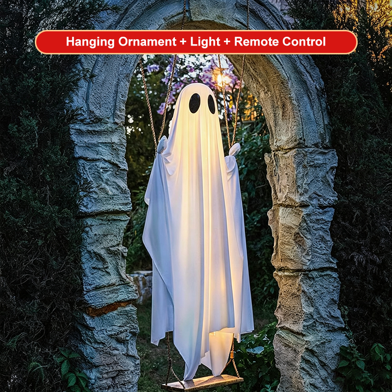 👻🎃 5FT Großes Hängendes Geister-Schaukel mit Fernbedienung und Lichterkette