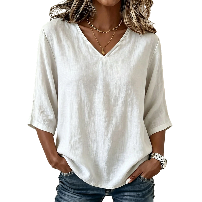 👗 JETZT 50 % RABATT! 💥 Lässige Damenbluse mit V-Ausschnitt und 3/4-Ärmeln.