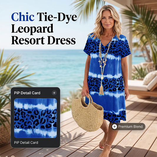 Damen Freizeitkleid mit Batik-Leopardenmuster und V-Ausschnitt