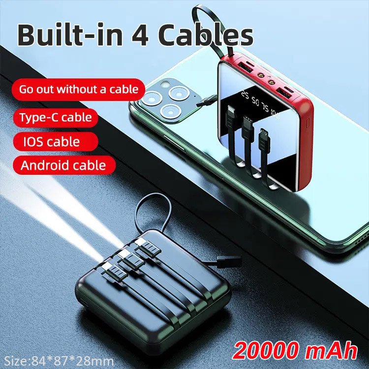 🔋 50% RABATT! 📱 4-Kabel Mini Powerbank – Integrierte Kabel, kompakt & leistungsstark – Ideal für unterwegs, Reisen & Alltag ⚡