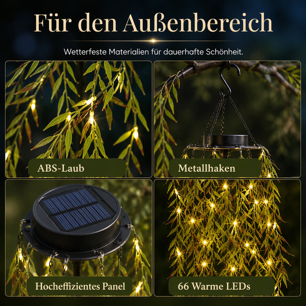 Solarbetriebene Weidenblatt-Hängelichterkette