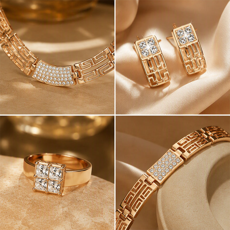 💎50% RABATT! 📿 Elegantes 4-teiliges Strass-Schmuckset, glänzendes Design 💛