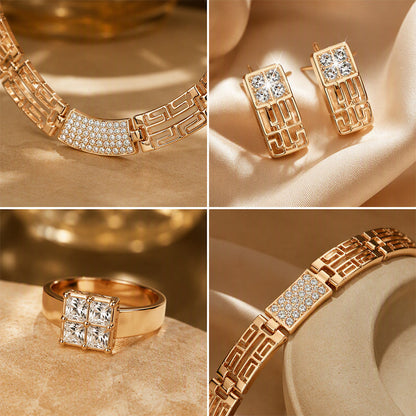 💎50% RABATT! 📿 Elegantes 4-teiliges Strass-Schmuckset, glänzendes Design 💛