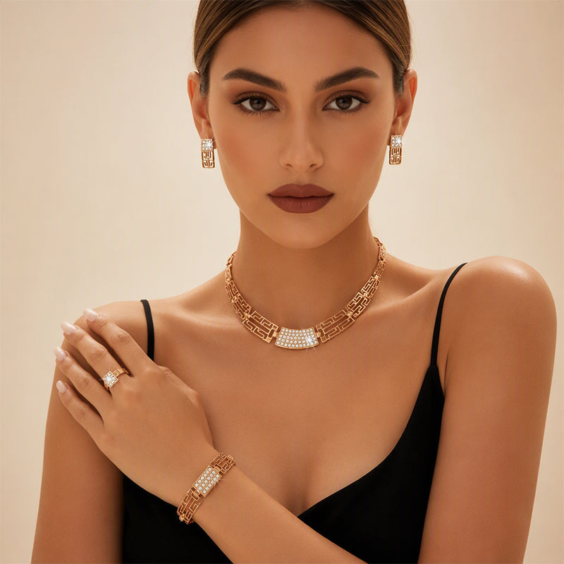 💎50% RABATT! 📿 Elegantes 4-teiliges Strass-Schmuckset, glänzendes Design 💛