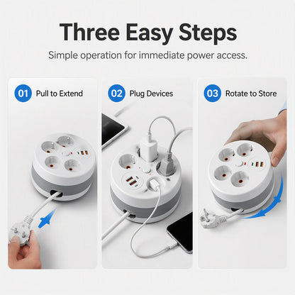 🔌 50% RABATT! ⚡ Steckdosenleiste mit Kabelaufroller – 4-fach, USB-Anschlüsse & 2,8 m einziehbares Kabel – Perfekte Ordnung für Zuhause & Büro ✨