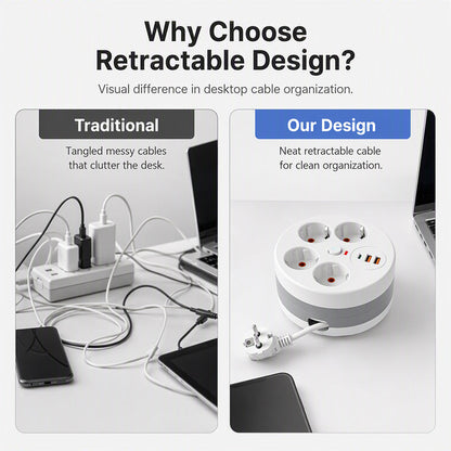 🔌 50% RABATT! ⚡ Steckdosenleiste mit Kabelaufroller – 4-fach, USB-Anschlüsse & 2,8 m einziehbares Kabel – Perfekte Ordnung für Zuhause & Büro ✨