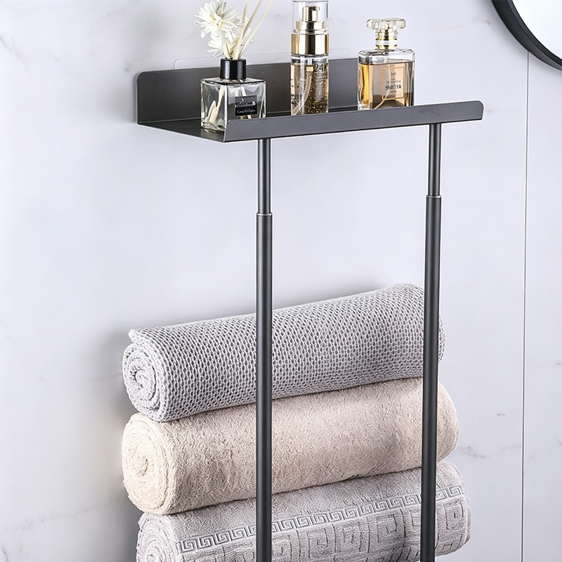 【⏳Limitiertes Angebot – 50 % Rabatt!!】🛁 Ausziehbarer Badezimmer-Handtuchhalter – 38–75 cm höhenverstellbar, Kohlenstoffstahl, bohrerfreie Wandmontage