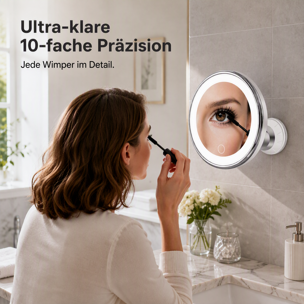 💥 50 % Rabatt ! Schminkspiegel 10-fach mit LED-Licht – Kein Bohren, voller Durchblick! 💄 Überall anbringbar, beleuchtet perfekt, 360° schwenkbar ✨ Limitiertes Angebot ⏳