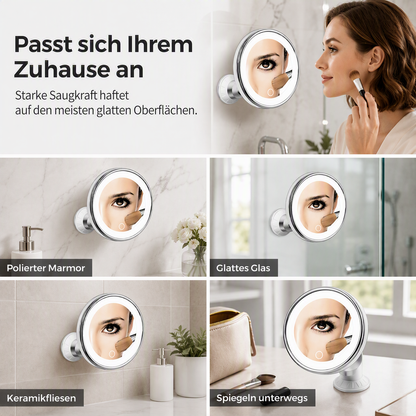 💥 50 % Rabatt ! Schminkspiegel 10-fach mit LED-Licht – Kein Bohren, voller Durchblick! 💄 Überall anbringbar, beleuchtet perfekt, 360° schwenkbar ✨ Limitiertes Angebot ⏳