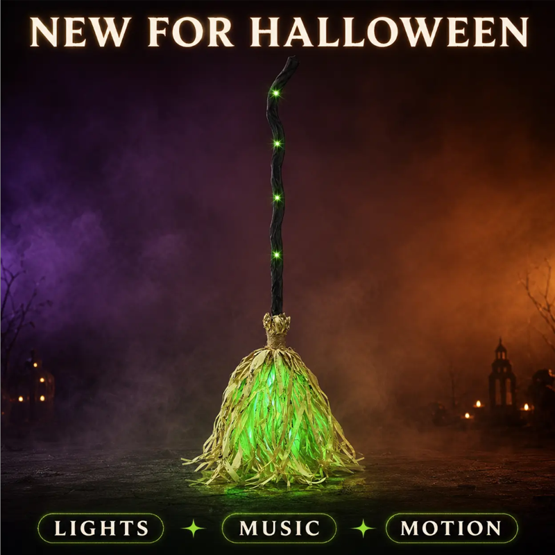 💥 50 % Rabatt ! Halloween Hexenbesen mit Lauflicht & Gruselgeräuschen – Kein Aufwand, voller Schrecken! 🧹 Überall aufstellbar, bewegt sich selbst, leuchtet grün ⚡ Limitiertes Angebot ⏳