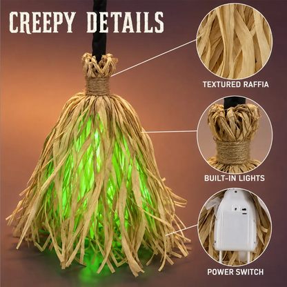 💥 50 % Rabatt ! Halloween Hexenbesen mit Lauflicht & Gruselgeräuschen – Kein Aufwand, voller Schrecken! 🧹 Überall aufstellbar, bewegt sich selbst, leuchtet grün ⚡ Limitiertes Angebot ⏳