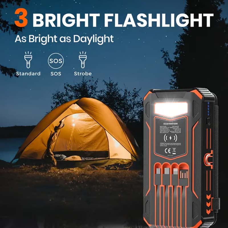 📢📢50% RABATT !!⏰Solar-Powerbank 20000mAh mit LED-Taschenlampe – Solarladefunktion, hohe Kapazität & helles Licht – Ideal für Outdoor, Camping & Notfälle 🔦