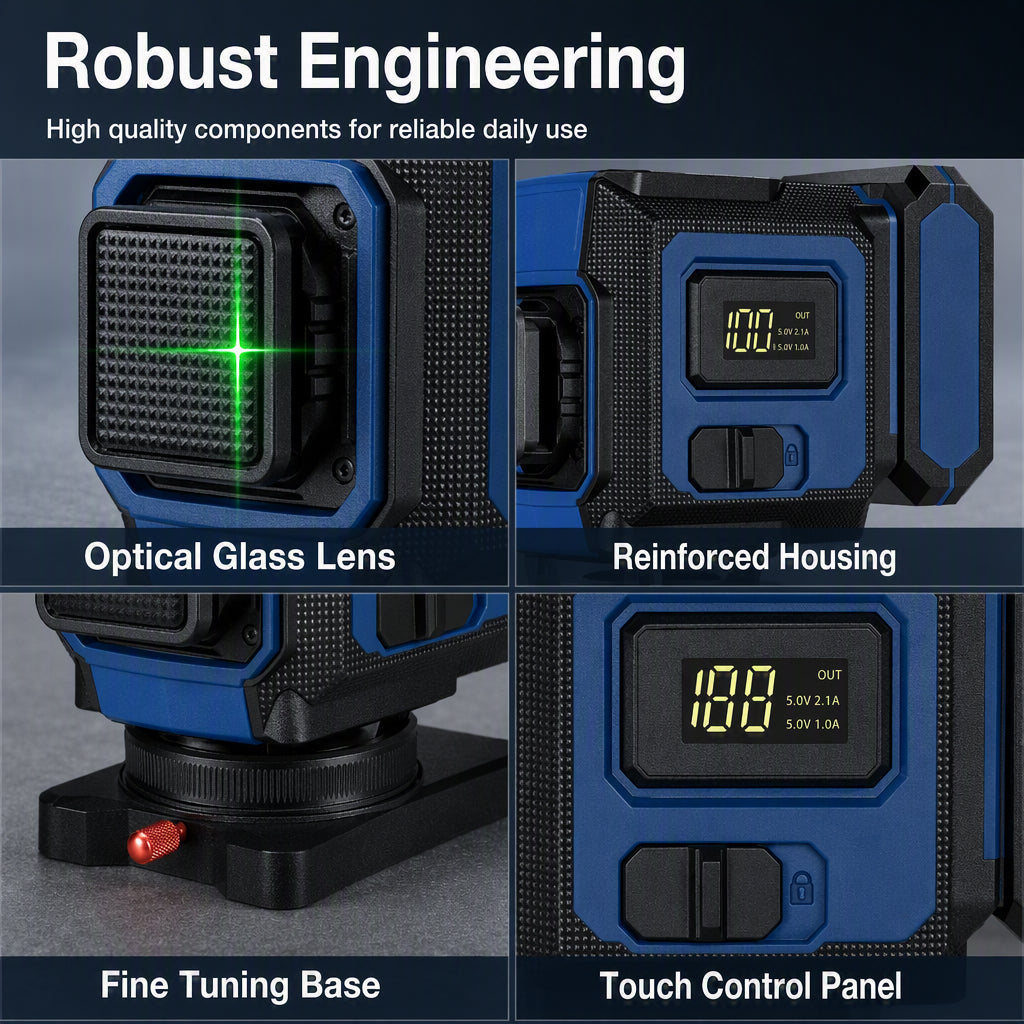 🔧📐 12-Linien Kreuzlinienlaser mit grünem Laser – Selbstnivellierende Laser-Wasserwaage für präzises Ausrichten und Messen