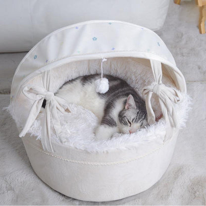 🔥 50% RABATT! 🐱 Kuscheliges Katzenbett für alle Jahreszeiten – Halbgeschlossene Katzenhöhle mit Weichem Innenfutter