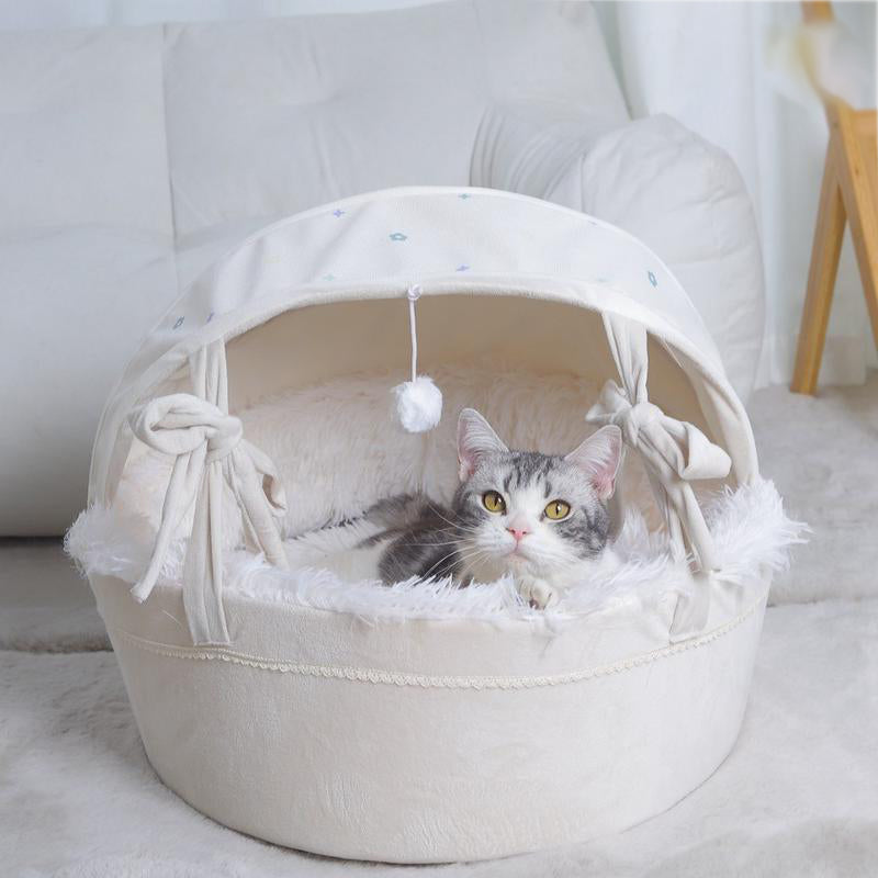 🔥 50% RABATT! 🐱 Kuscheliges Katzenbett für alle Jahreszeiten – Halbgeschlossene Katzenhöhle mit Weichem Innenfutter