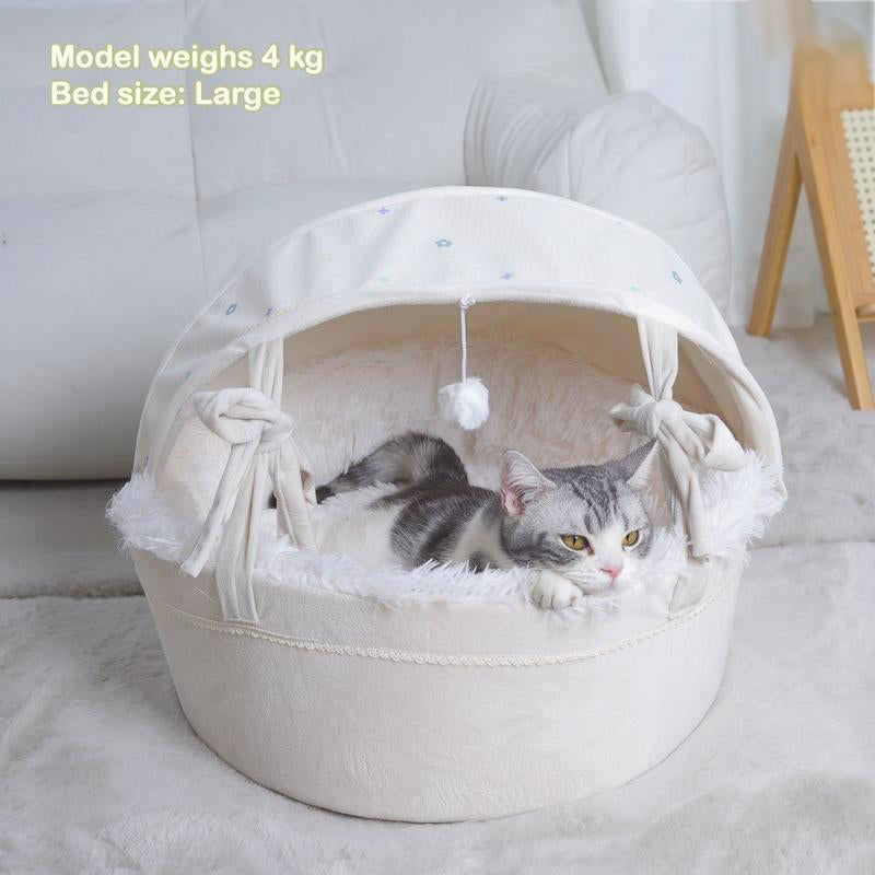 🔥 50% RABATT! 🐱 Kuscheliges Katzenbett für alle Jahreszeiten – Halbgeschlossene Katzenhöhle mit Weichem Innenfutter