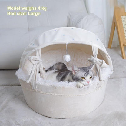 🔥 50% RABATT! 🐱 Kuscheliges Katzenbett für alle Jahreszeiten – Halbgeschlossene Katzenhöhle mit Weichem Innenfutter