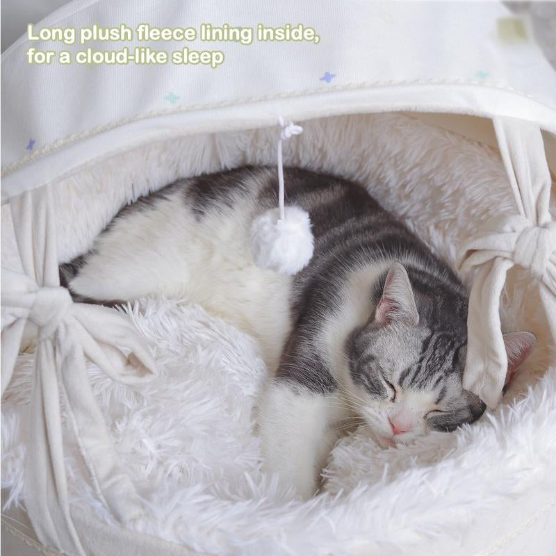 🔥 50% RABATT! 🐱 Kuscheliges Katzenbett für alle Jahreszeiten – Halbgeschlossene Katzenhöhle mit Weichem Innenfutter