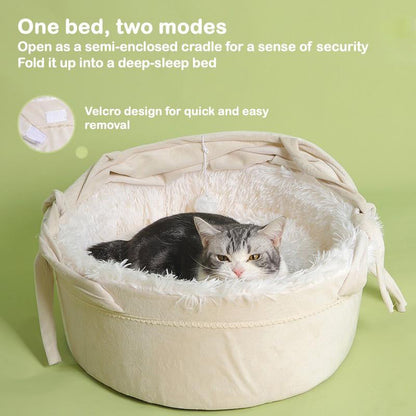 🔥 50% RABATT! 🐱 Kuscheliges Katzenbett für alle Jahreszeiten – Halbgeschlossene Katzenhöhle mit Weichem Innenfutter