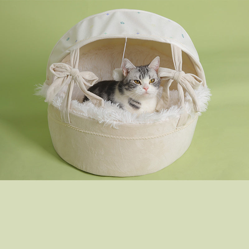 🔥 50% RABATT! 🐱 Kuscheliges Katzenbett für alle Jahreszeiten – Halbgeschlossene Katzenhöhle mit Weichem Innenfutter