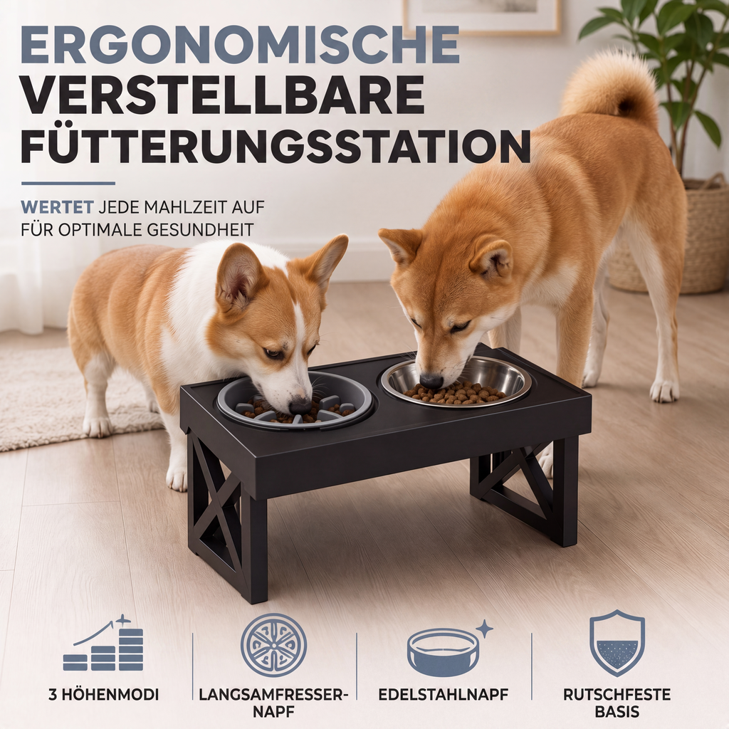 🐶 50 % Rabatt !🐱Erhöhte Hundenäpfe mit Slow-Feeder-Einsatz und Edelstahlnäpfen