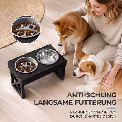 🐶 50 % Rabatt !🐱Erhöhte Hundenäpfe mit Slow-Feeder-Einsatz und Edelstahlnäpfen