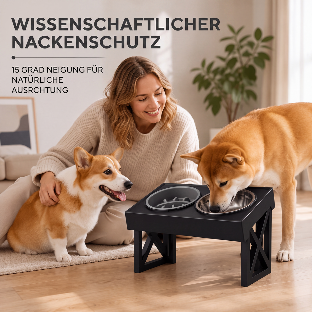 🐶 50 % Rabatt !🐱Erhöhte Hundenäpfe mit Slow-Feeder-Einsatz und Edelstahlnäpfen