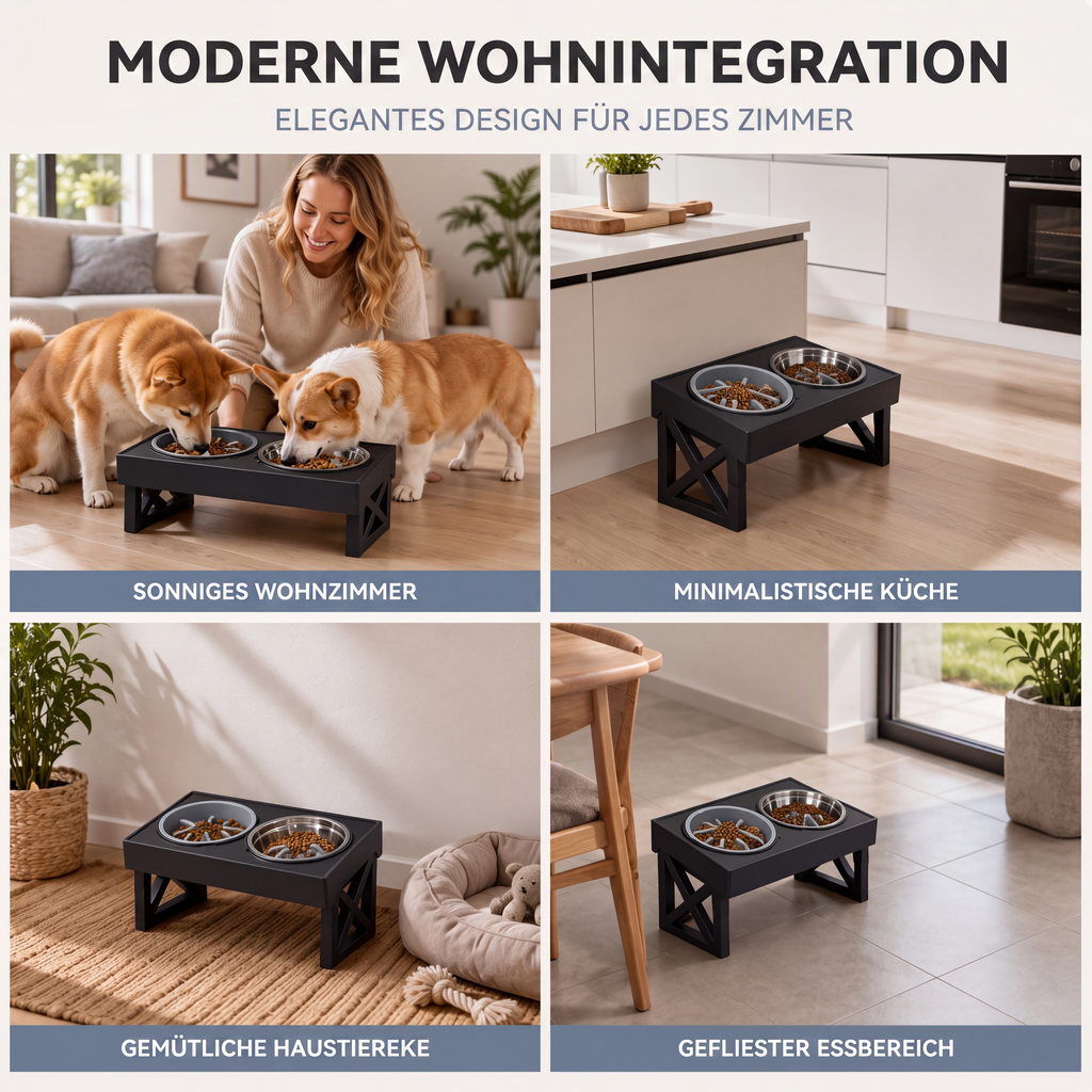 🐶 50 % Rabatt !🐱Erhöhte Hundenäpfe mit Slow-Feeder-Einsatz und Edelstahlnäpfen