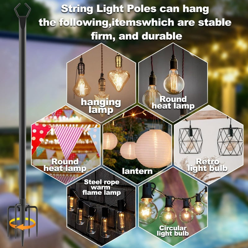 ✨ Outdoor-Mast für Lichterketten – Sicherer Halt für Gartenzauber! 🎉 Höhenverstellbar, robustes Metall, 5-Zacken-Sockel, oberer Haken ⚡ Limitiertes Angebot ⏳