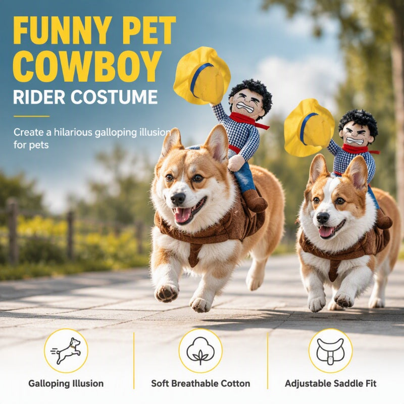 💥 50 % Rabatt! Lustiges Cowboy-Reiter-Kostüm für Hunde – Mach dein Haustier im Handumdrehen zum Star! 🤠 Mit bequemem Sattel; robust und langlebig 🐾 Zeitlich begrenztes Angebot ⏳
