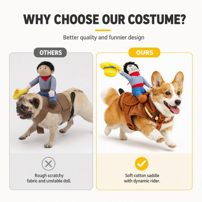💥 50 % Rabatt! Lustiges Cowboy-Reiter-Kostüm für Hunde – Mach dein Haustier im Handumdrehen zum Star! 🤠 Mit bequemem Sattel; robust und langlebig 🐾 Zeitlich begrenztes Angebot ⏳