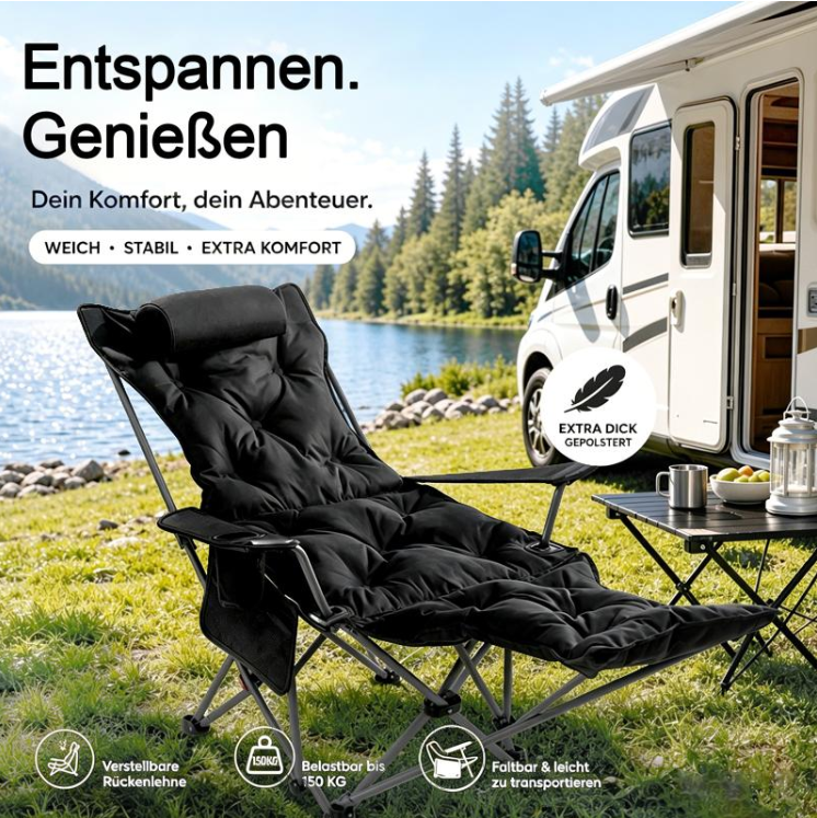 🌿Verstellbare Klappliege mit Beinstütze – Höchster Komfort für Garten & Camping! 🪑 Mehrstufig verstellbare Liegeposition, stabiler Stahlrahmen, sekundenschnell zusammenklappbar 🏕️🌿