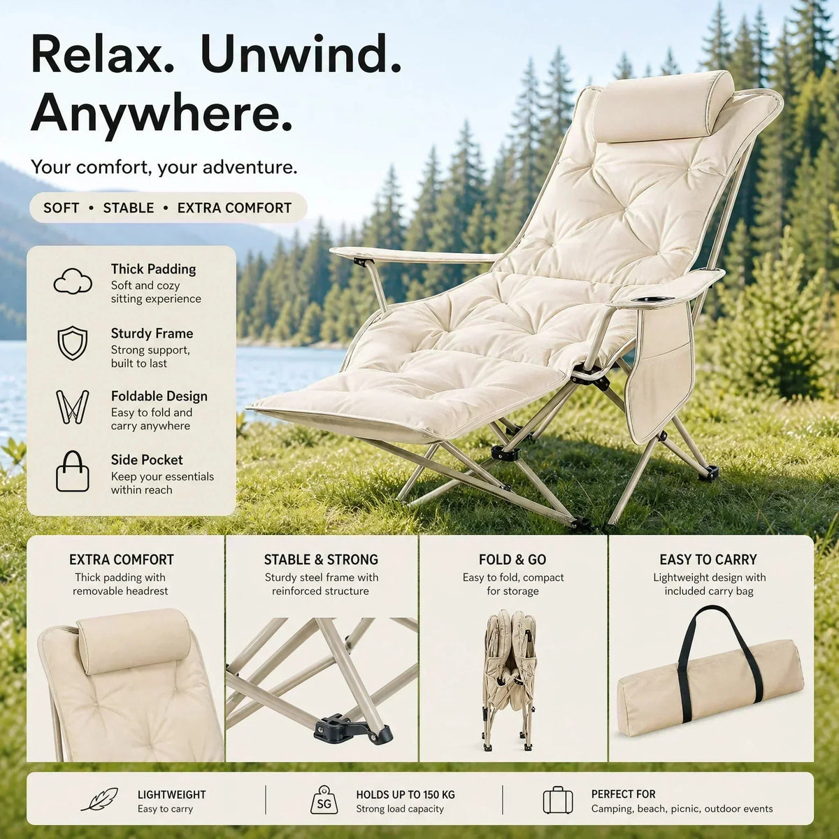 🌿Verstellbare Klappliege mit Beinstütze – Höchster Komfort für Garten & Camping! 🪑 Mehrstufig verstellbare Liegeposition, stabiler Stahlrahmen, sekundenschnell zusammenklappbar 🏕️🌿