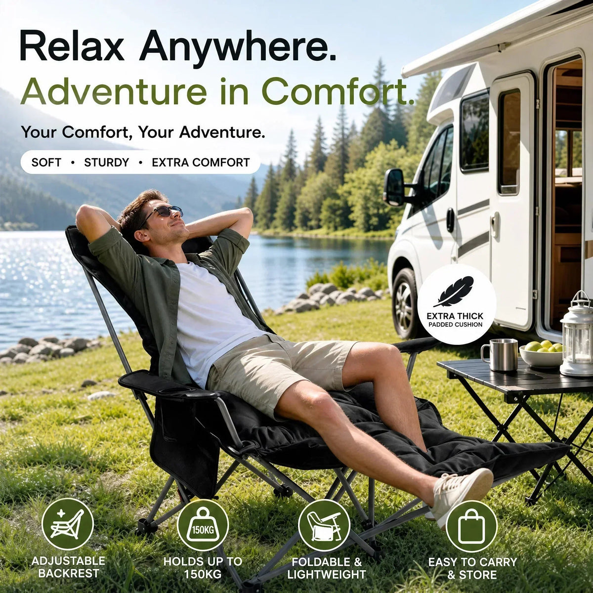 🌿Verstellbare Klappliege mit Beinstütze – Höchster Komfort für Garten & Camping! 🪑 Mehrstufig verstellbare Liegeposition, stabiler Stahlrahmen, sekundenschnell zusammenklappbar 🏕️🌿