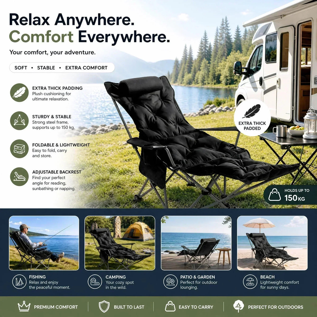 🌿Verstellbare Klappliege mit Beinstütze – Höchster Komfort für Garten & Camping! 🪑 Mehrstufig verstellbare Liegeposition, stabiler Stahlrahmen, sekundenschnell zusammenklappbar 🏕️🌿