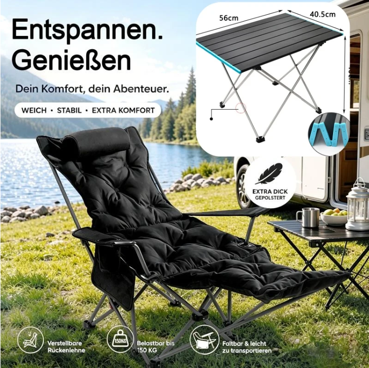 🌿Verstellbare Klappliege mit Beinstütze – Höchster Komfort für Garten & Camping! 🪑 Mehrstufig verstellbare Liegeposition, stabiler Stahlrahmen, sekundenschnell zusammenklappbar 🏕️🌿